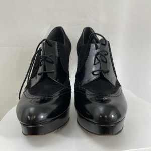 Stuart Weitzman Lace-Up Suede/Patent Leather Heels